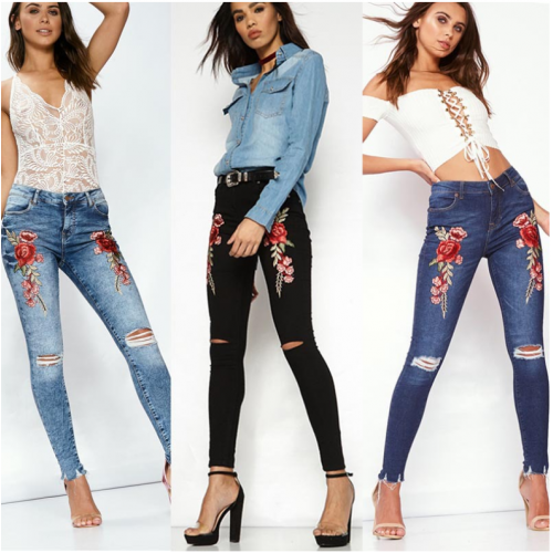 ebay hot sale hole slim rose embroidery long jeans
