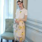 2018 spring summer pineapple nail bead Tshirt + embroidery chiffon skirt