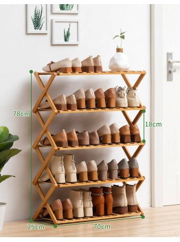 5 Tier Bamboo Foldable Shoe Rack Organiser 78x70cm