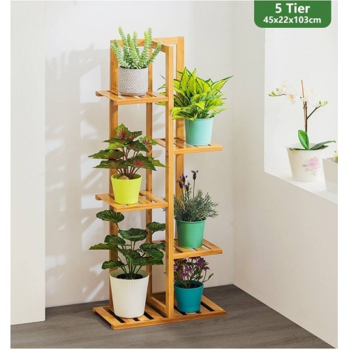 Bamboo 5 Tier 6 Potted Plant Stand Rack 45x22x103cm