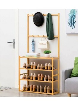 Bamboo Shoe Rack with Clothes Rack