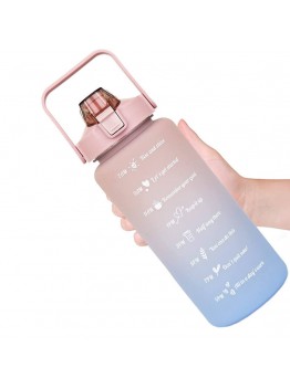 2000ml Outdoor Sports Reminder Time Water Bottle Pink Blue