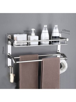 2 Tier Stainless Steel Shelf with Hook 50cm drilling / no drilling