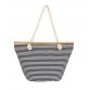 Ladies large striped summer beach bag Black stripe