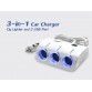 3-in-1 Car Charger Socket with 2 USB Ports - White
