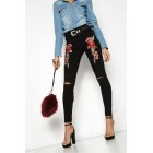 ebay hot sale hole slim rose embroidery long jeans