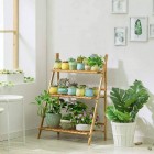 Bamboo Ladder Plant Stand 3-Tier Foldable Organiser 70x40x96cm