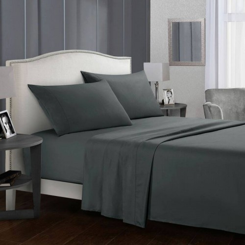4PCs High-Quality Fitted Sheet set Grey Queen size