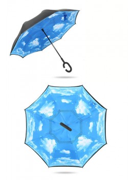 C-Handle Folding Double Layer Rain Umbrella Reverse Inverted Windproof Upside
