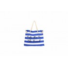 Women Canvas Stripe Handbag Summer Beach Shoulder Bag Blue