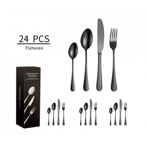 24PCS Yael Designer Modern Cutlery Set Black