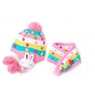 Children Rabbit Knit Beanies with Scarf Pink