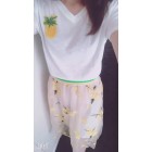 2018 spring summer pineapple nail bead Tshirt + embroidery chiffon skirt