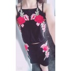amazon ebay hot sale embroidery flower vest + mini skirt suit