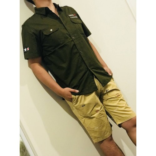summer casual slim army style short sleeve shirt