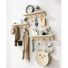 Multifunctional Solid Wood Hook Storage Shelf 41cm