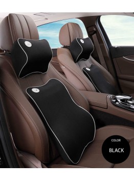 Lumbar Back Support  Waist Cushion and Headrest Pillow Car Seat - BLACK