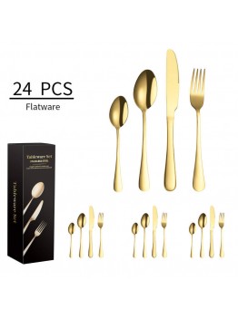 24PCS Yael Designer Modern Cutlery Set Gold