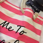 Women Canvas Stripe Handbag Summer Beach Shoulder Bag Pink