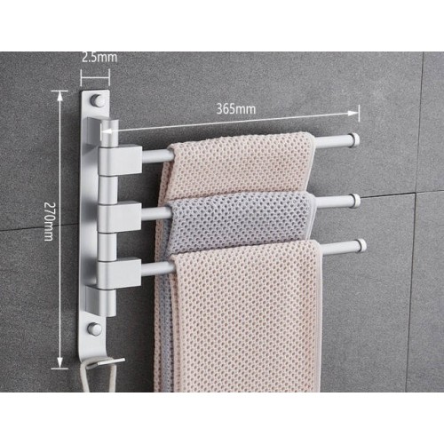 3 Arms Aluminium Face Towel Rack Swivel Towel Rail drilling / no drilling
