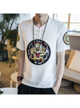 Chinese-style-dragon-embroidery-summer-short-sleeve-t-shirt