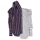Bingbing Fan star style trendy contrast-collar stripe loose off-the-shoulder  shirt