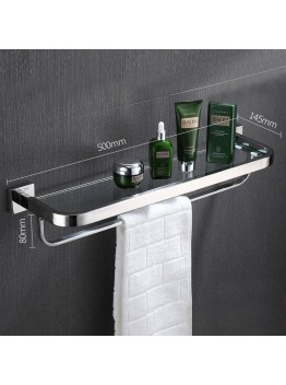 Chrome Glass Shelf with Towel Rail 50cm drilling / no drilling